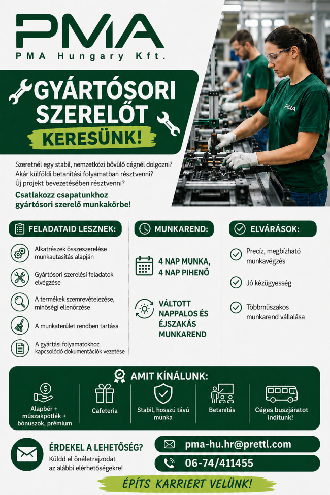 Gyártósori szerelőt keresünk Gyártósori szerelőt keresünk